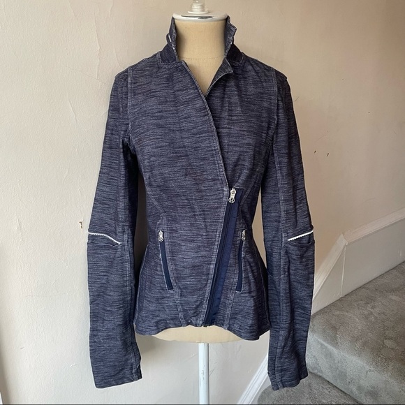 Lululemon Deep Indigo Blue Chambray Slim Fit Reflective Ride On Blazer Jacket 4 - Picture 2 of 11